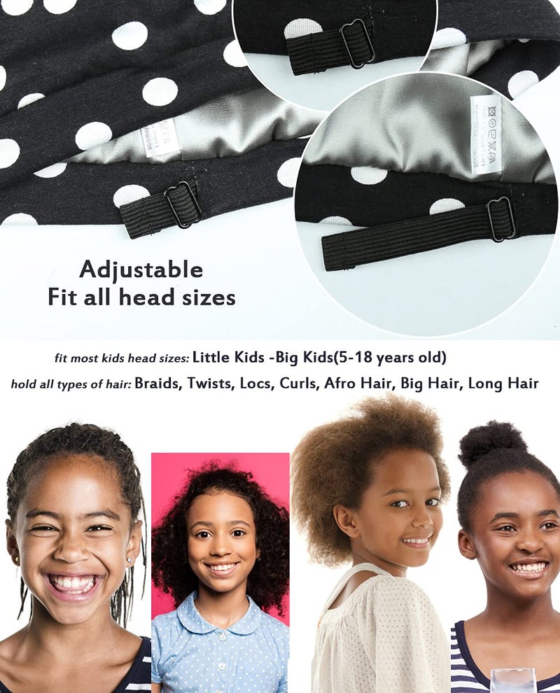 Alnorm Kids Hair Bonnets for Black Girls Braids Locs Natural Curly Frizzy Hair Care Cover Cap Adjustable - Image 3